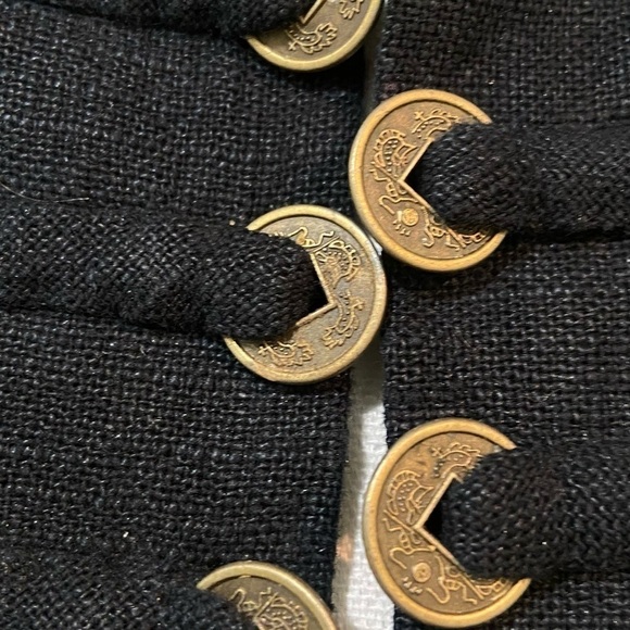 Peacock ways 100% linen navy open front coin detail jacket military style large - Picture 4 of 9